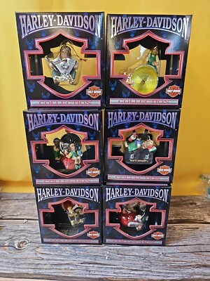 6 CHRISTMAS ORNAMENTS Harley Davidson Motorcycle North Pole MC Collection Lot 01