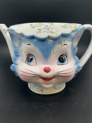 Vintage Lefton Miss Priss Kitty Cat Blue Ceramic #1516 Japan Teapot NO LID READ