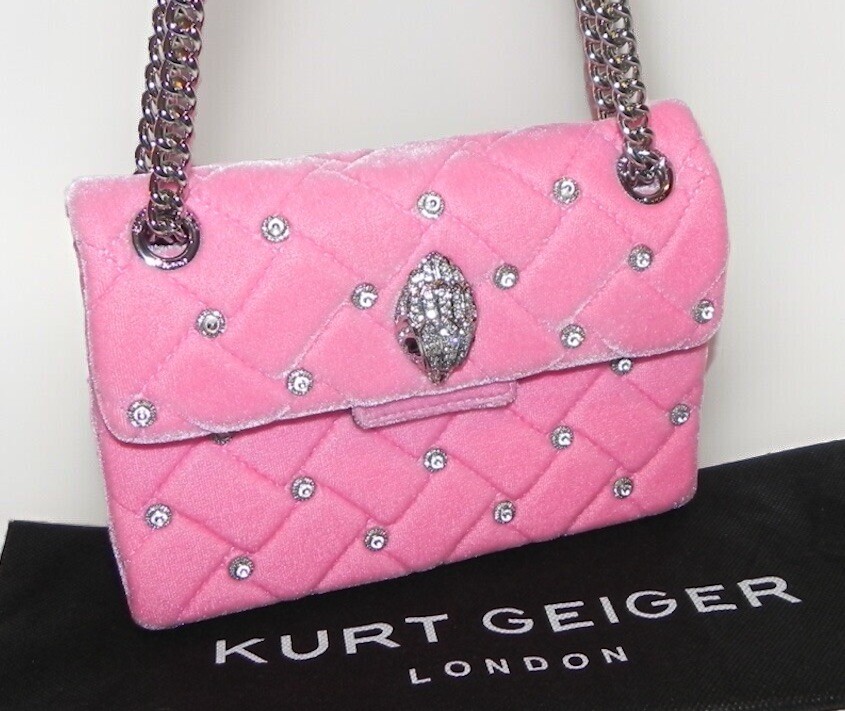 RARE KURT GEIGER Mini Kensington Pink Quilted Velvet Crossbody