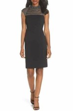 VINCE CAMUTO CRYSTAL EMBELLISHED  BLACK SHEATH DRESS sz 10
