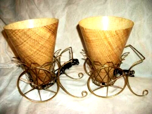 CARRITO DE FLORES FRANCÉS AÑOS 50 LÁMPARAS DE TV FIBRA CONO PANTALLA RETRO ATÓMICO METAL ALAMBRE PAR Foto 4 de 4