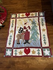 Handmade Christmas Throw Wall Hanging Quilt Santa Reindeer 56  x45   GORGEOUS 
