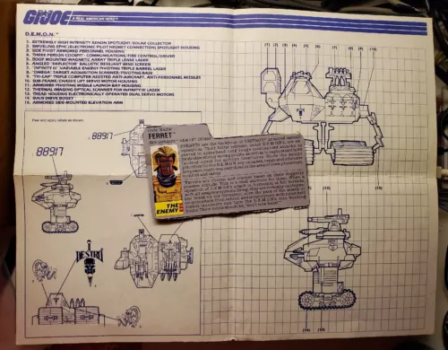 GI Joe 1988 Iron Grenadiers Demon Blueprints Instructions & Ferret File Card