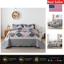 Elegant Grey Oversized King Quilt Set 120x120 - Reversible All-Season Coverlet
