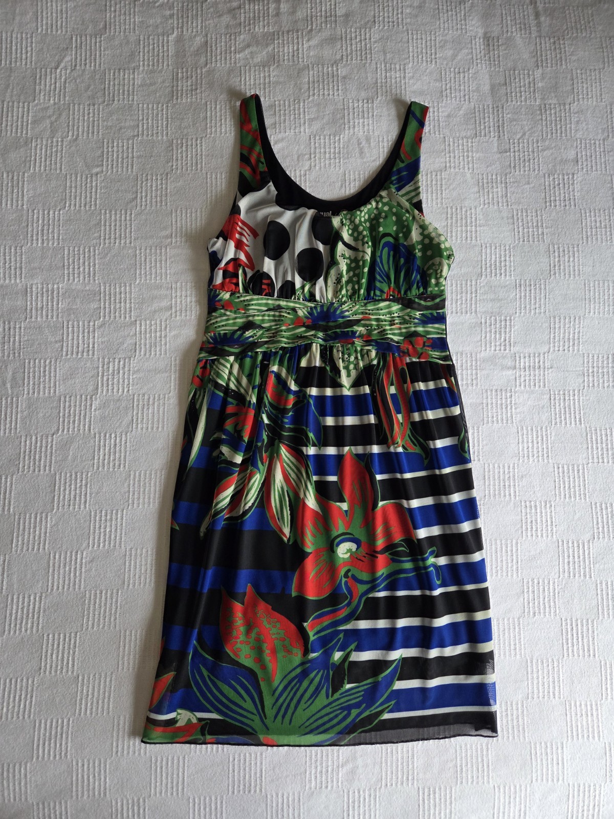 Desigual Womens Sleeveless Dress Mesh Floral Polka Dot Size Large