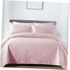 3-Piece Queen Quilt Set, Lightweight Soft Full Size Queen 90x90 Pink/ New