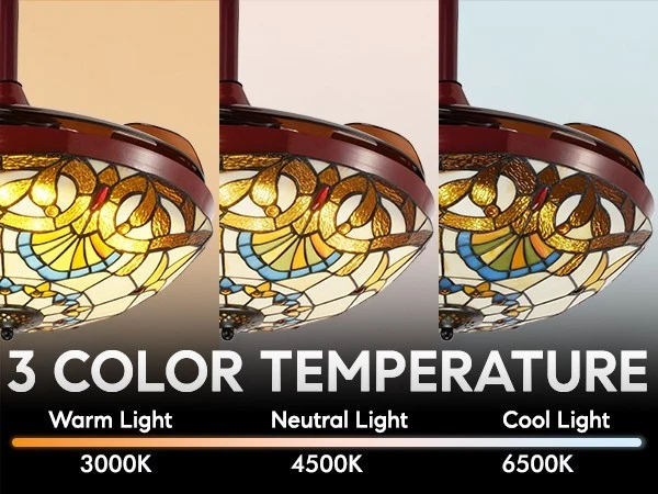 42" Tiffany Ceiling Fan Light Stain Glass Chandelier Remote 3-Color LED 3-Speed - Image 3 of 4