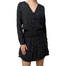 Rails Mini Dress Smocked Long Sleeve Dainty Jasmine Spotted Slate Size Small