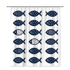 Navy Blue Fish Pattern Shower Curtain - Cute and Stylish Design