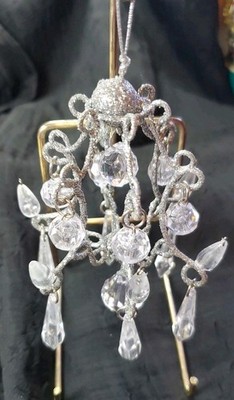Christmas Ornament Kurt Adler Chandelier Silver Glitter & Hanging Pvc Crystals