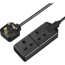 Two Socket Double Extension Lead Unswitched 4 Metre Cable Heavy Duty Rewireab...