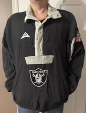 Vintage 90s Raiders Apex One NFL Pullover Jacket Black Silver Men’s Large