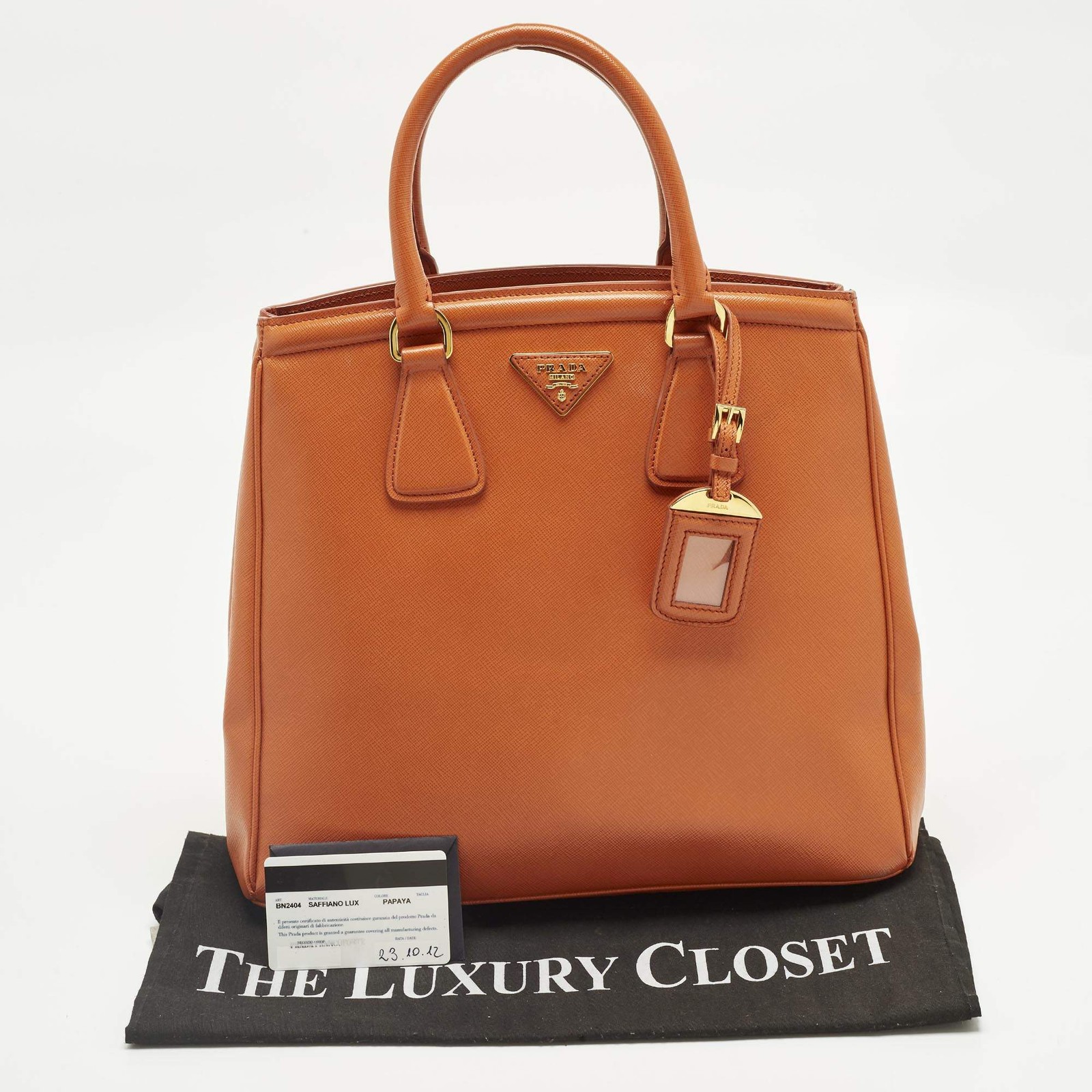 Prada Parabole Orange Saffiano Lux Leather Tote thumbnail 10