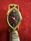 Vintage Timex Ladies Watch, Mech, Hand Wind, Dark Brown Dial, Gold Tone, Runs