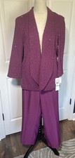 NWT Alfred Dunner Purple Cardigan Jacket Pants Set Size 16