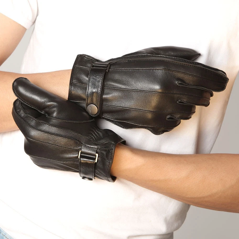 Mens Genuine Nappa Leather Warm Cashmere Lined Gloves On Sale #EM05