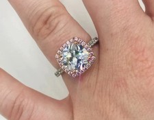 Sterling Silver Ring with Cushion-Cut CZ  Pink Halo   Elegant Gift Jewelry .925