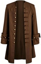 Mens Brown Pirate Coat Medieval Jacket Costume Large Size Halloween Cosplay