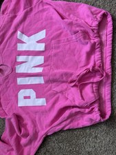 PINK Victoria's Secret Women Pink Pullover Hooded Fleece Logo Hoodie M