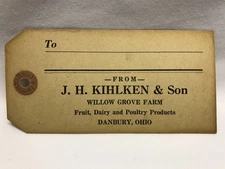 Vintage 1920’s  J.H. Kihlken & Son Willow Grove Farm Danbury Ohio Shipping Tag