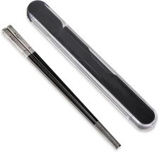 1 Pair Metal Chopsticks Reusable, Travel Stainless Steel Black 