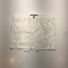 Express Jeans Skirt Size 8 White Denim Tattered Destroyed Micro Festival Casual