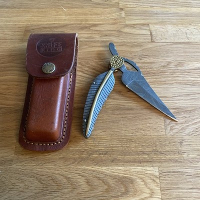 Deko Messer Taschenmesser nach Damast Art mit Ledertasche 