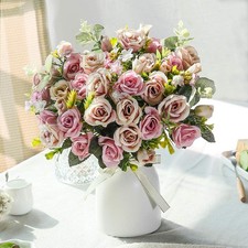 Artificial Silk Rose with Vase Fake Flowers Wedding Flowers Bouquets Arrangem...