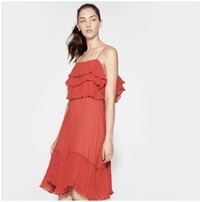 Halston Heritage Ruffle Tie Back Mini Dress Small Red Coquette Spring Feminine