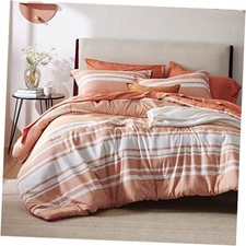 Comforter Set 7 Pieces, Burnt Orange Striped California King 12 - Burnt Orange