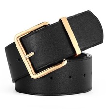 Wide Belt for Women Thick Leather Belt Chunky Fit Waist Size 41-45 in Black