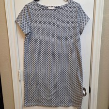 LOFT Women's Grey White Geometric Print Short Sleeve Shift Dress Size M