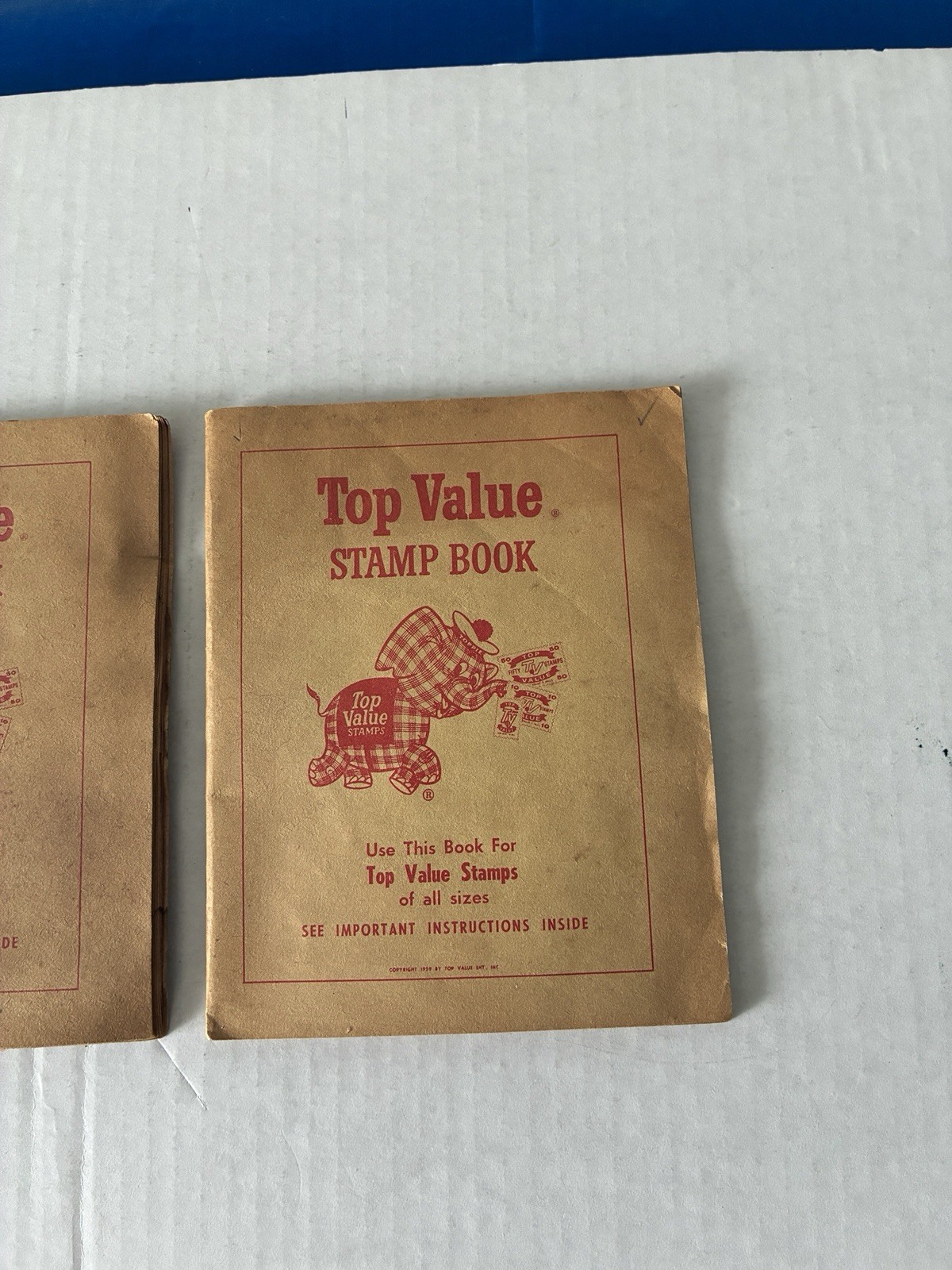2 VINTAGE 1959 TOP VALUE DAYTON OHIO STAMP BOOK LOT Elephant Logo Used #82