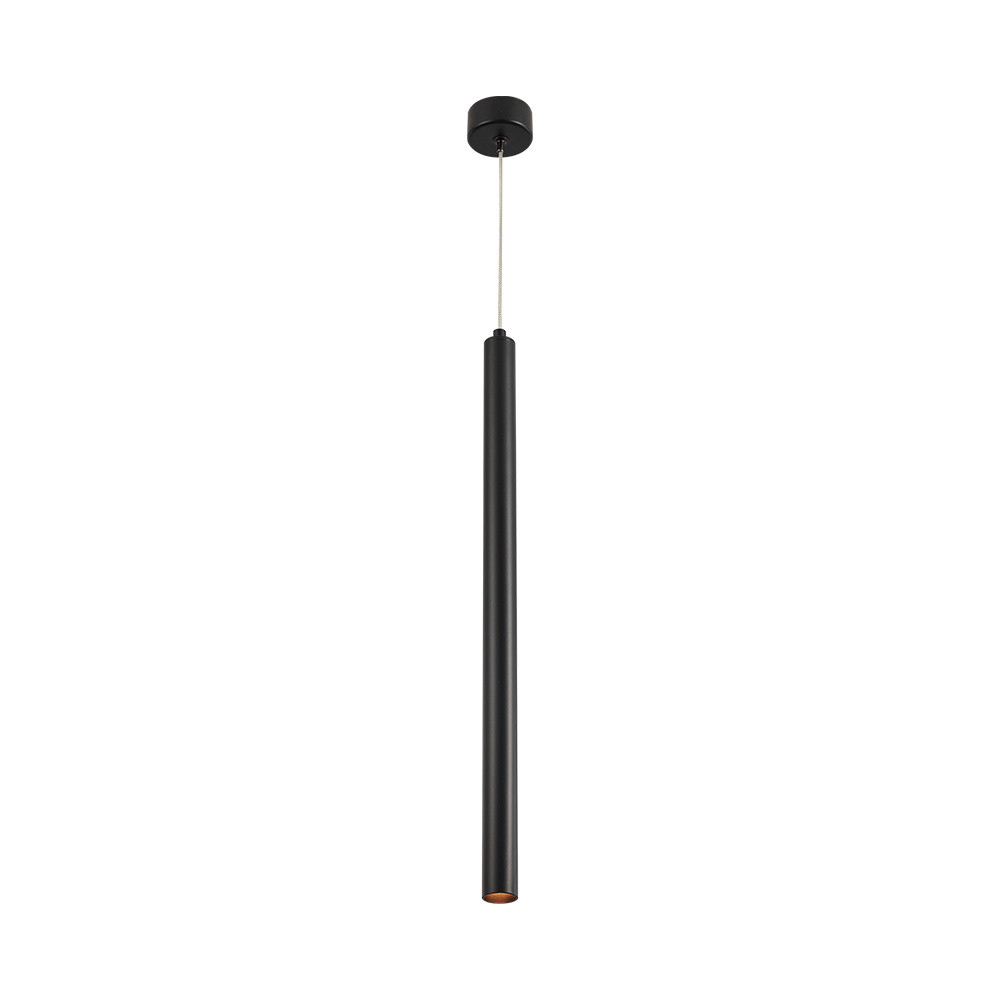 Tube de suspension noir G9 au-dessus de l'îlot de cuisine