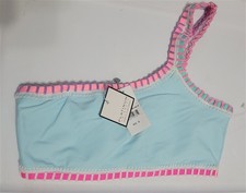 NWT Pilyq Platinum M Cabana Blue Crochet Trim 1 Shoulder Bikini Swim Top 118214