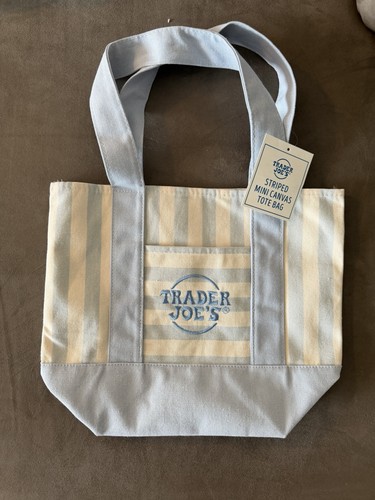 Trader Joe’s New 2026  Released Striped Canvas Mini Tote Bag Baby Blue