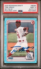 TINK HENCE Signed IP First 2020 Bowman SKY BLUE dual PSA 9 / 10 AUTO /499