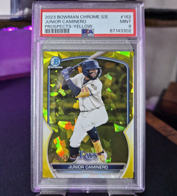 Bowman 2023 Chrome Sapphire Junior Caminero Prospects BCP-162 Yellow /50 PSA 9