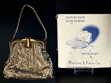 Vintage Whiting Davis Gold Mesh Handbag Clutch Purse With Box