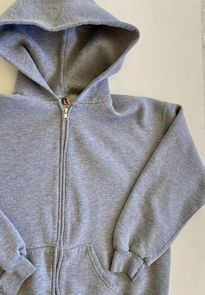 VTG Y2k Russell Athletic Full Zip Gray Hooded Sweatshirt Youth XL Fits MEDIUM - Image 3 of 4