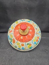 Vintage J. Chein Tin Spinning Top with Counting Numbers Animals Fruit Made In US