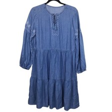 BeachLunchLounge Collection Boho Embroidered Balloon Sleeve Tiered Dress S