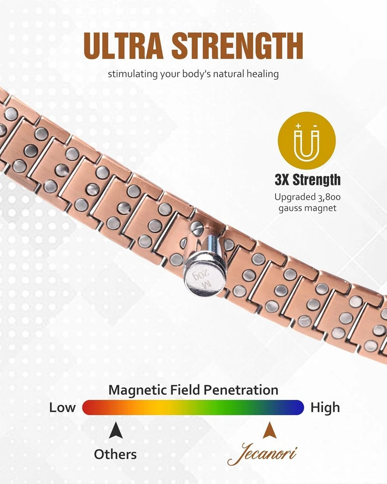 男士铜手链,3X 强力磁性手链 — 第 2/4 张图片