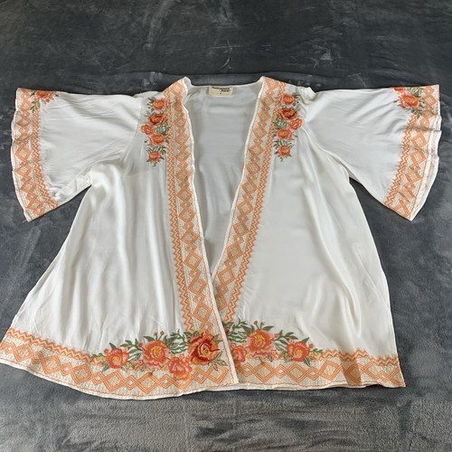 Savanna Jane Kimono Topper Womens Size Medium White Embroidered Bell Sleeves - Picture 4 of 12