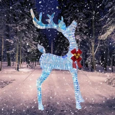 5ft Lighted Prismatic Iridescent Reindeer Christmas Decor, Handmade Rainbow G...