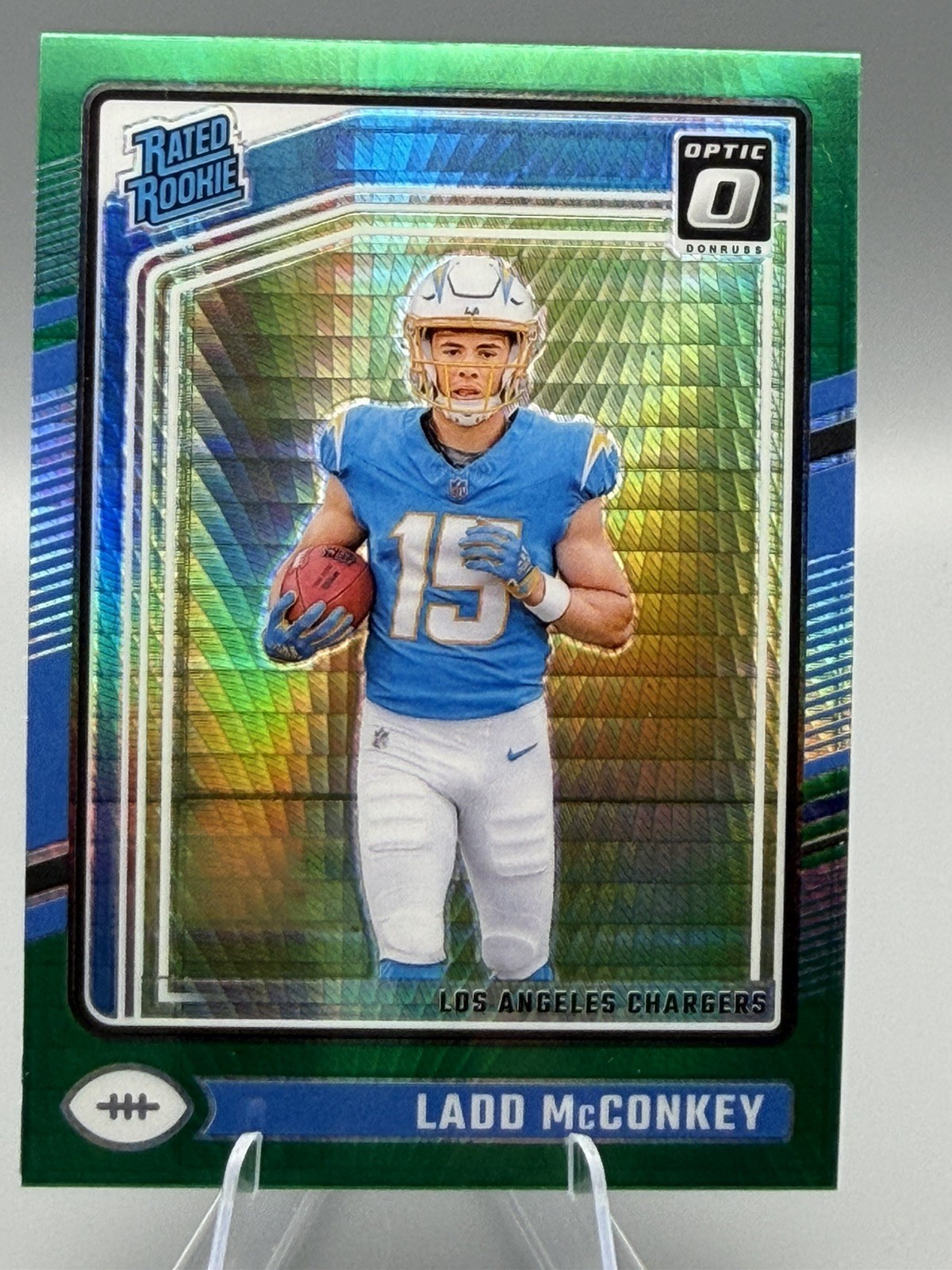 2024 Panini Donruss Optic - Rated Rookie Ladd McConkey #266 Green Hyper Prizm