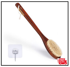 Wooden Bath Brush with Gentle Bristles Long Handle for Shower Back Scrubber Bo..