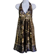 Charlotte Russe Sleeveless Halter Satin Dress Size L Floral Babydoll Y2K 