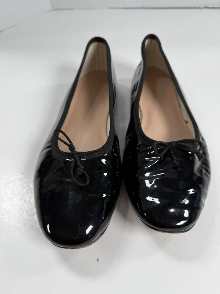 J. Zapato plano de ballet negro Crew talla 8,5 charol sin cordones Foto 2 de 4