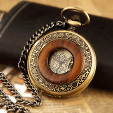 Mens Pocket Watch Mechanical Black Steampunk Skeleton Men Women Pocket Watch